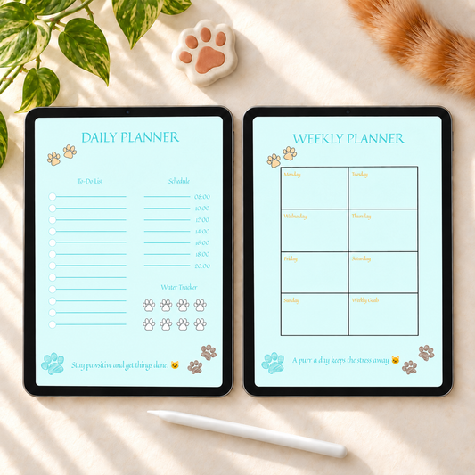 Cat Daily and Weekly Planner Bundle PDF | 2 Printable A4 Pages